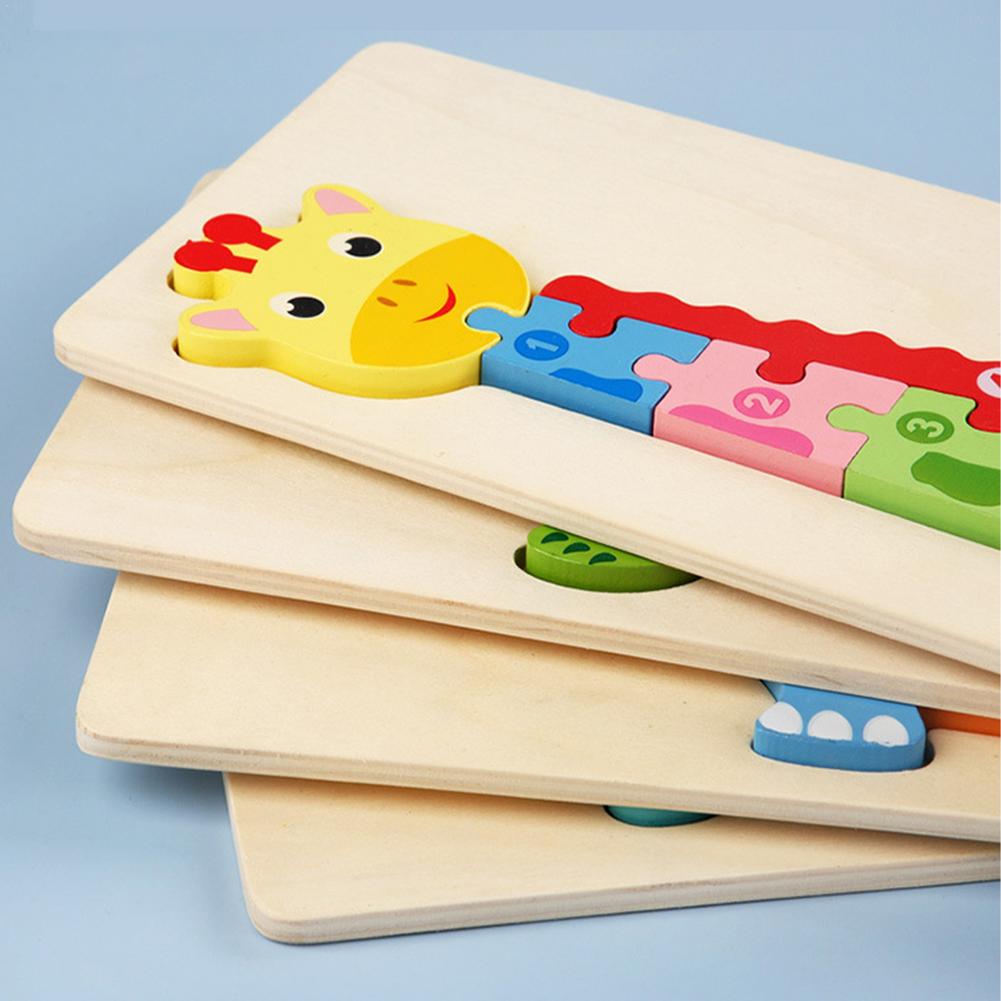 Houten Puzzels Voor Peuters Grote Maat Cartoon Aantal Dier Legpuzzels Voorschoolse Educatief Speelgoed Cadeau Voor Jongens Een