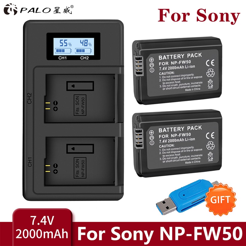 2000Mah NP-FW50 Np FW50 Camera Batterij Lcd Usb Dual Charger Voor Sony Alpha A6500 A6300 A6000 A5000 A3000 NEX-3 a7R