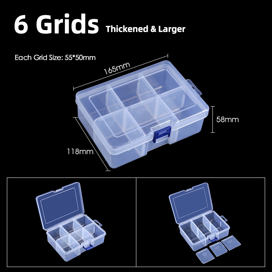 Plastic Storage Box Detachable Divider Organizer Tool Components Kit Grids Case Beads Container Adjustable Jewelry Storage Box: 6 Grids Large
