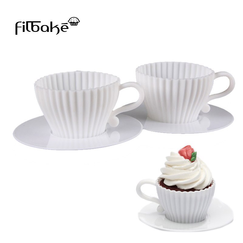 Filbake Thee Cupcake Cups Ronde Vormige Silicone Muffin Cup Wit Cakevorm Bakken Tools Non-stick 8 Stuks Set bakken Accessoires