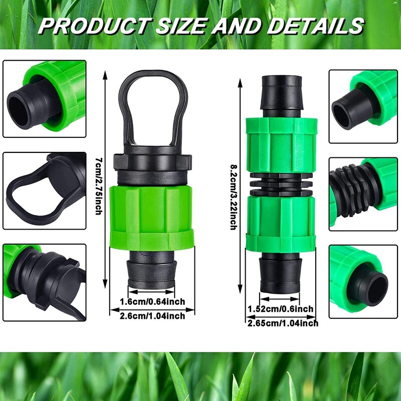 12 Pcs Drip Irrigation Coupling And Drip Irrigation Tubing End Cap Plug Set 1/2 Inch Universal Drip Irrigation Fitting