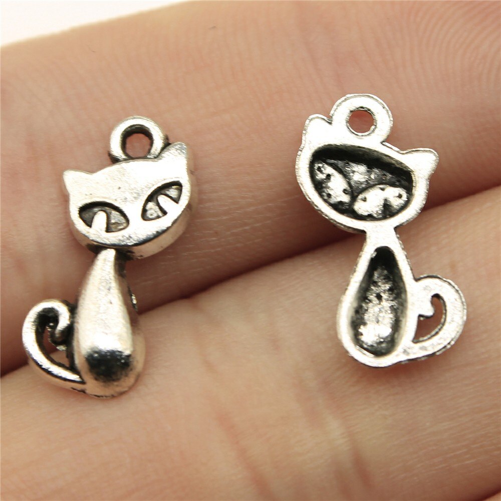 WYSIWYG 20pcs 17x9mm Pendant Cat Cat Charm Pendants For Jewelry Making Antique Silver Color Fox Pendants: Antique Silver Plated