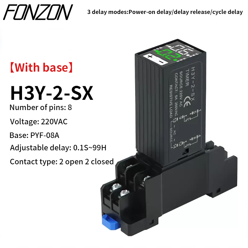 Digitale Power-On Vertragingsrelais H3Y-2(8pin)H3Y-4(14pin) Timer Relais 0.1S-99H Cyclusvertraging Met Basis Ac 220V Dc 12V Dc 24V: M