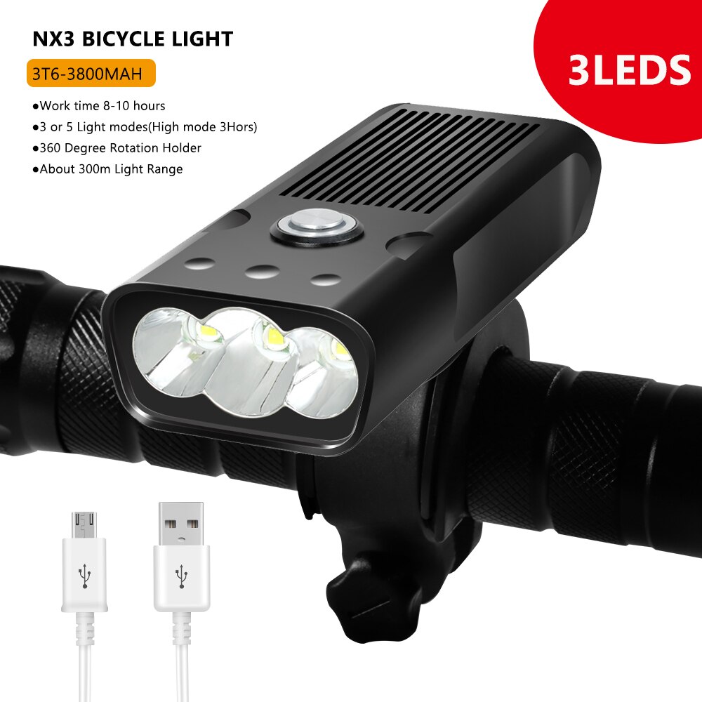 Trlife tehokas 6 t 6 polkupyörän valo usb ladattava 5000 lumenia kirkkain pyörän valo mtb taskulamppu etulamppu virtapankina: 3 t 6 10 tuntia