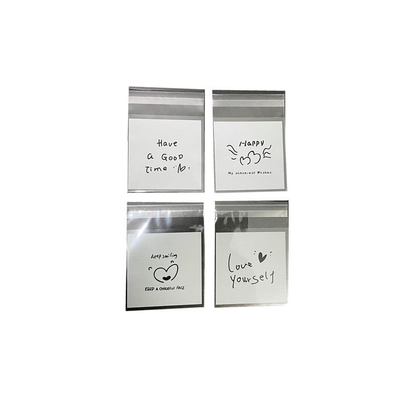 100pcs Lovely Doodle Black And White Small Wrap Opp Self-sealed Bag, Keep Smile, Have A Good Time Pattern Decor Bags: 7x10cm