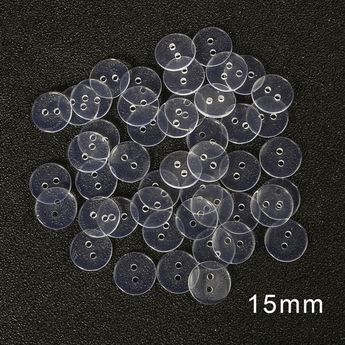 9-25mm plastic Resin Sewing Buttons Scrapbooking Round Lucency Two Holes Botones Bottoni Botoes Transparent Clear accessories: 15mm 50pcs
