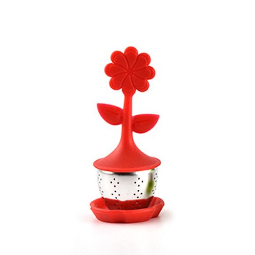 Bloem Siliconen Thee-ei Bloemen Thee Filter Diffuser Herbruikbare Theezeefje Spice Losse Thee Blad Kruiden Tool Theepot Theezakjes: Rood