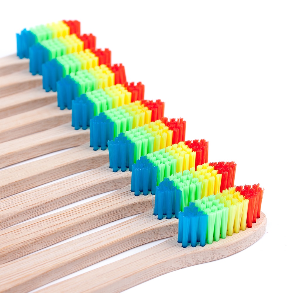 10pcs Bamboo Toothbrush Cheap Soft Brush Head Eco Friendly Brush Handle Rainbow Teeth Brush Adults Bamboo Brush Teeth Care