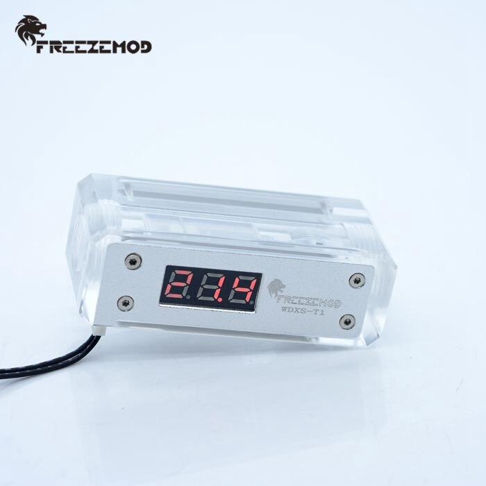 FREEZEMOD Temperature Sensor Mini Moniror Computer Water Cooling Thermometer with Digital Display Screen Acrylic/ POM optional: 12V Silver