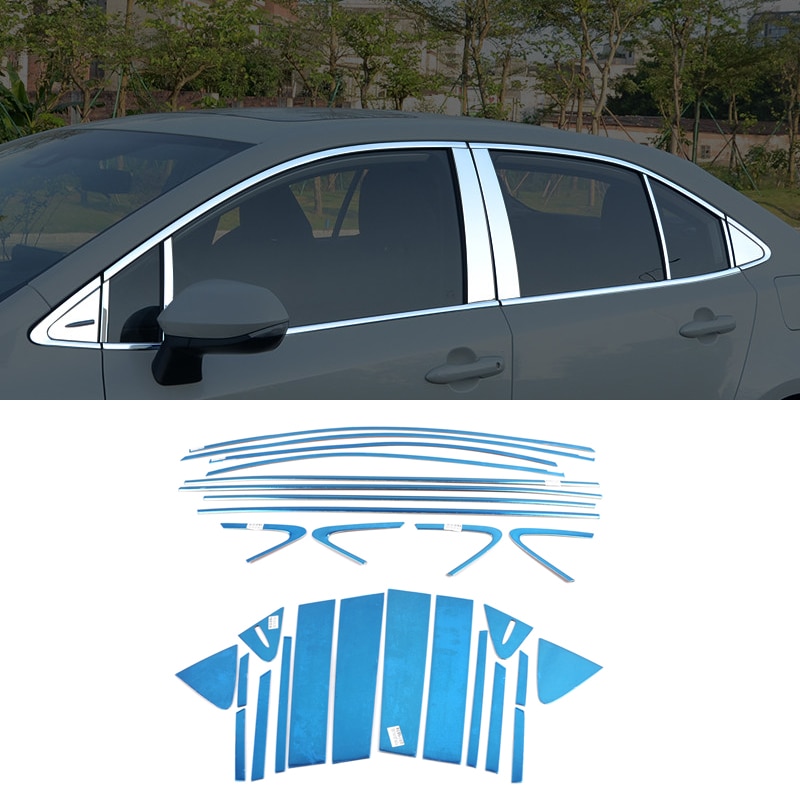 Stainless Steel Car-Styling Accessories Whole Kit Window Sill Pillars Guard Cover Trims for Toyota Corolla Sedan E210