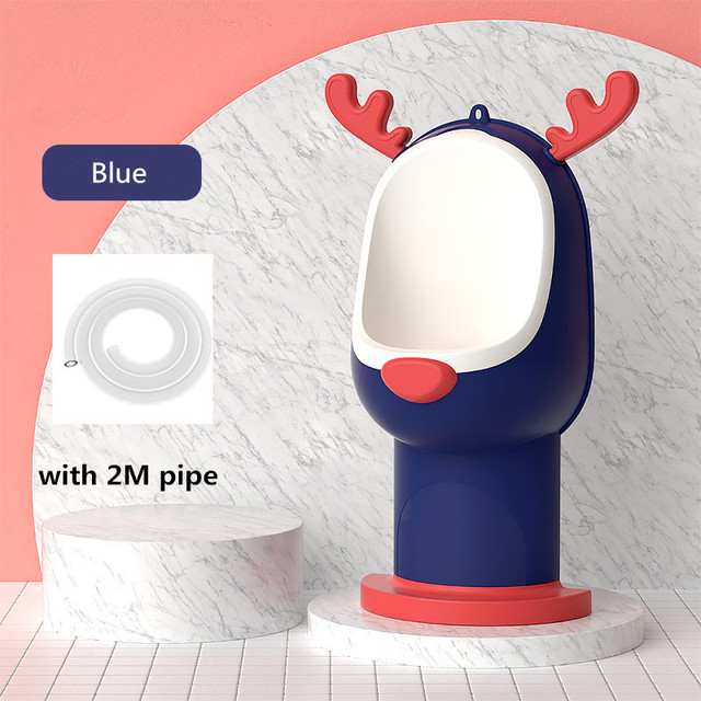 Urinario de pie para niños, inodoro montado en la pared, altura ajustada, orinal de ciervo, adaptador de baño para entrenador de orina, 2 colores: Blue With 2M Pipe