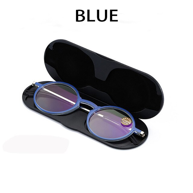 Lichte Leesbril Ultradunne Portable Ver Zicht Brillen Anti-Blue Ray Bril Brillen Met Case Ronde Frame Bril: Blauw / +350
