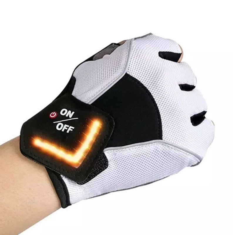 Intelligente LED Blinker Warnung Licht draussen Reiten Handschuhe Männer Frauen Fahrrad Radfahren Outfit Taktik Handschuhe: Weiß / XL