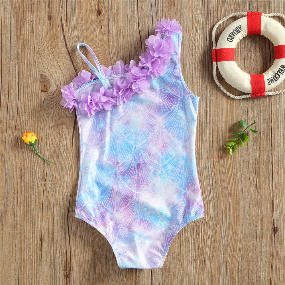 Sommer Bademode Kinder Baby Mädchen Ärmellose Shell Print einteiliges Badeanzug Stilvolle Badeanzug für Kinder Mädchen