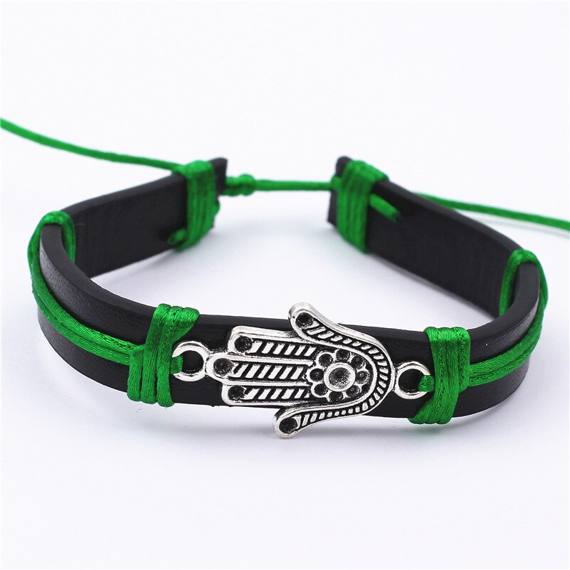 Tyrkisk hamsa symbol fatima hånd onde øje wrap armbånd kvinder mænd heldig amulet legering palm armring: Zps 050- grøn