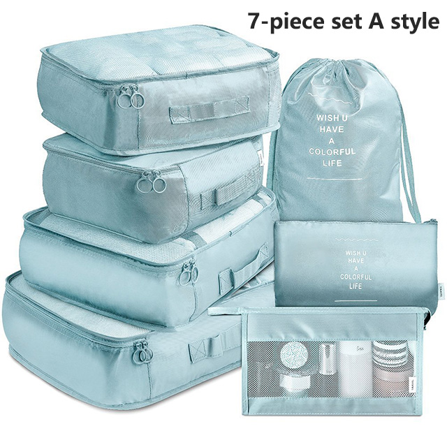 7Pcs Travel Organizer Storage Bags Wardrobe Cube Suitcase Packing Cubes Set Storages Luggage Clothes Shoe Pouch Folding: GRAY