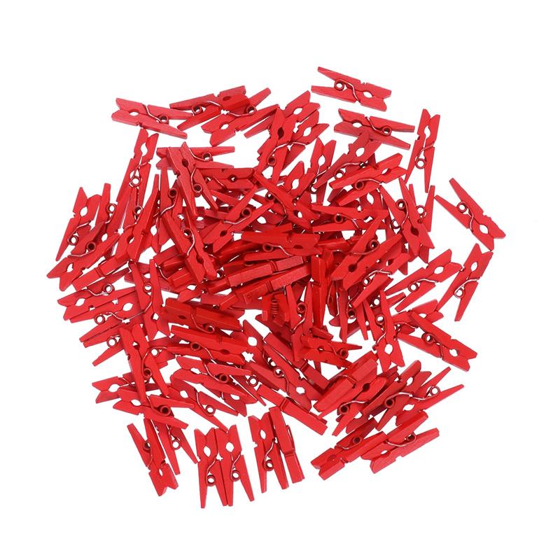 100 Pcs Mini Houten Utility Papier Clips Wasknijper Foto Foto Clips Kabel Clips Foto &#39;S Organizer Clips Voor Opknoping Foto &#39;S: Red