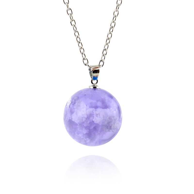 Chic Transparante Hars Rould Bal Maan Hanger Ketting Vrouwen Blauwe Hemel Witte Wolk Collier Mode-sieraden Cadeaus Voor Meisje: purple