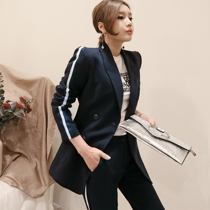 Korean version of the ladies temperament Slim simple double-breasted suit jacket pants suit