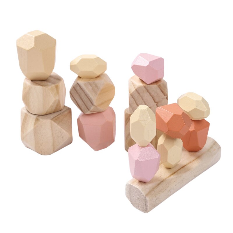 Toddler Kid Baby Stacking Toys Colored Stones Wooden Building Block Puzzle Early Education Tools Decoration