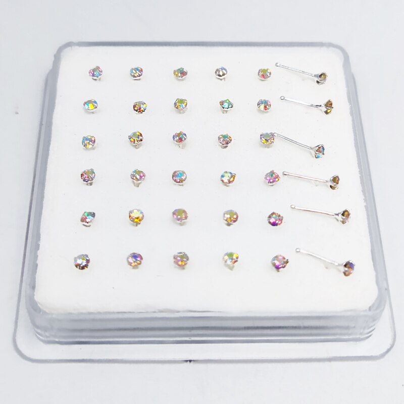 925 Sterling Zilver 2.5 Mm Crystal Neus Stud Neus Pin Bone Unisex Nariz Piercing Sieraden 36 Stks/pak: ball end