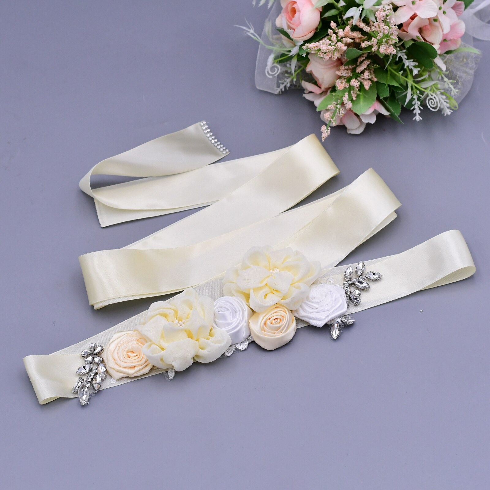 YouLaPan – ceinture de mariée en dentelle S320, faite à la main, avec des appliques de perles, des fleurs scintillantes, à la