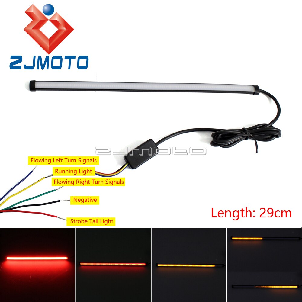 Bande lumineuse intégrée universelle pour motos LED, clignotants séquentiels, feux de Stop arrière DRL, 29CM