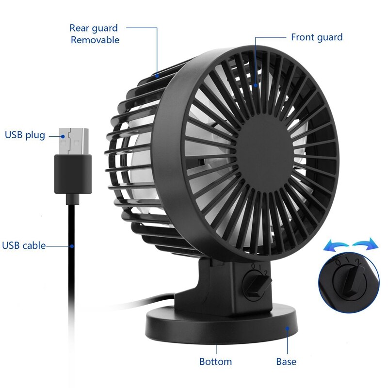 Persoonlijke Mini USB Fan Geruisloze Tafel Bureau Ventilator met Dual Blades Voor Home Office Desktop (2 versnellingen) Zwart