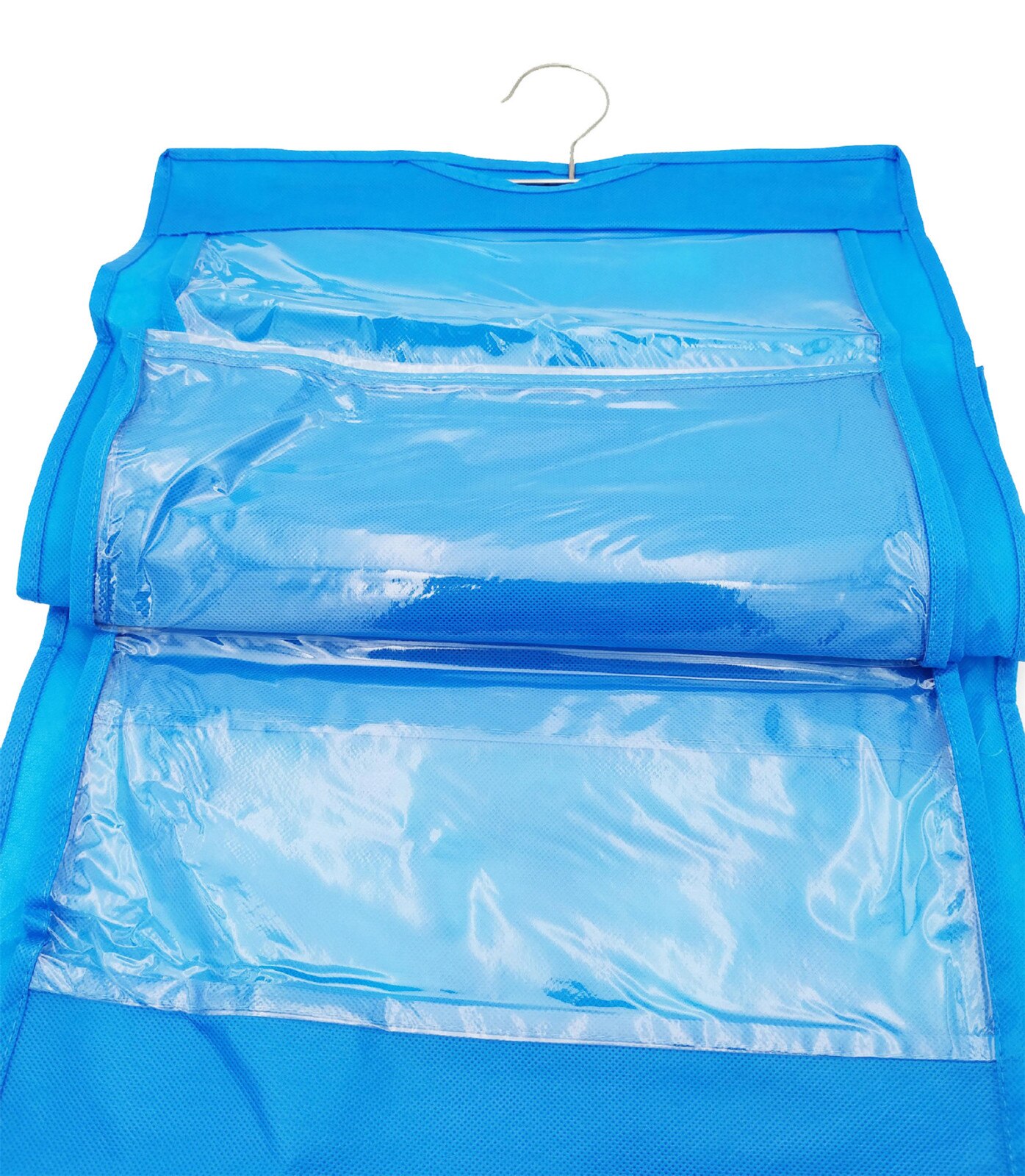 6 Pocket Hanging Handbag Organizer Door Wall Clear Sundry Shoe Bag Hanger Pouch For Wardrobe Closet Transparent Storage Bag: Blue 