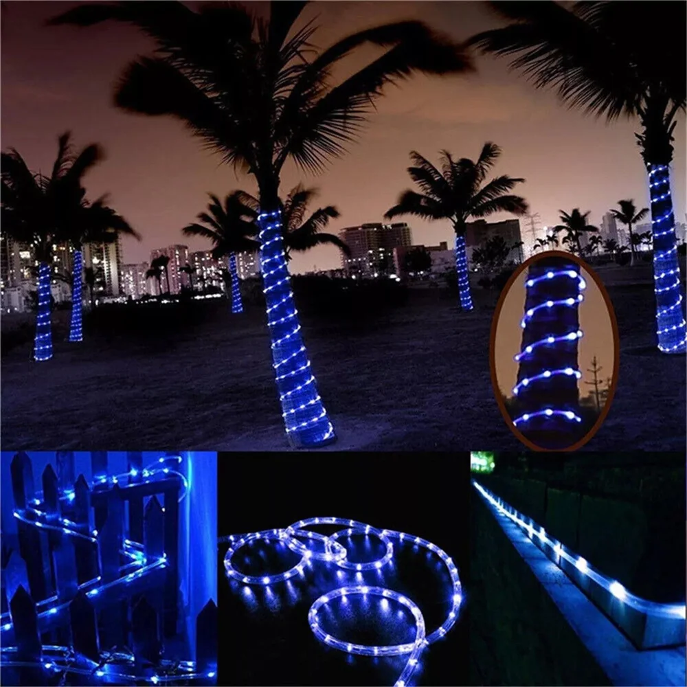 Luzes de corda solar ao ar livre azul 300 LED tubo de PVC luz de corda de fadas jardim Halloween e decorações de Natal
