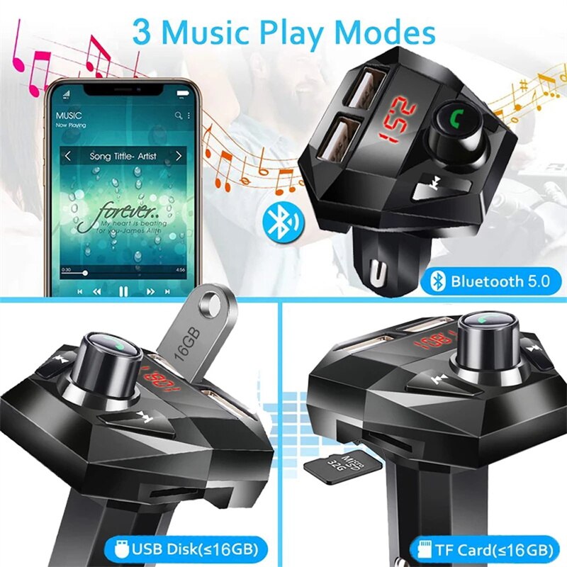 Lovebay bluetooth 5.0 autoradio-set mit  mp3 playern, freisprecheinrichtung, led-beleuchtung, kabellos, passend für bluetooth-fm-transmitter und 5v/2.1a usb-ladegeräte