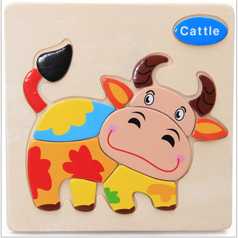 Toys Wooden Puzzles 3D Learning Jigsaw Educational Developmental Toys For Children Cartoon Animal Puzzle Kids Children Toy: catt