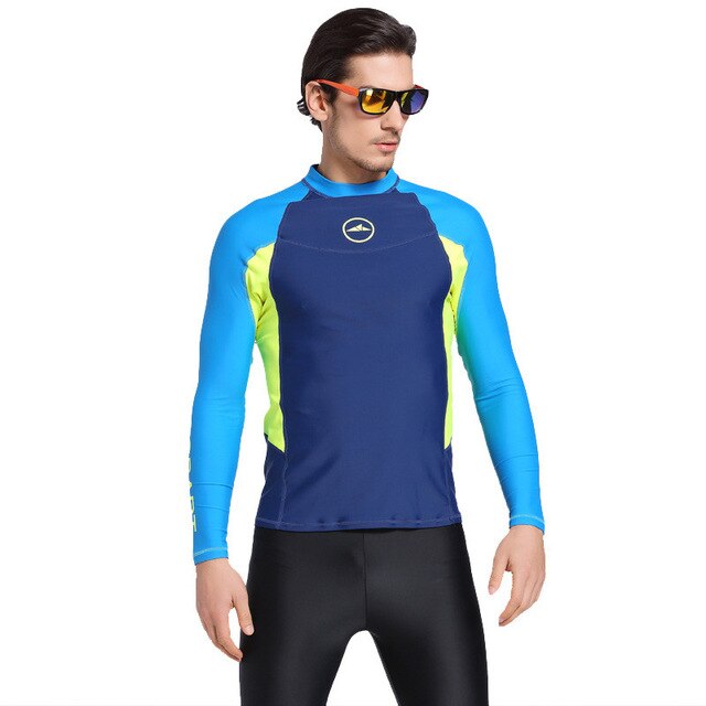 Sbart Mannen Lange Mouwen Uv Mannelijke Rashguard Surfen Duiken Swimshirt Snorkelen Tops Kwallen Zwemmen Kleding Bathing Beach Shirts: blue / XL