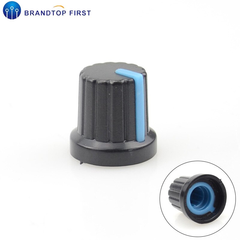 Tapones de perillas moleteados de plástico de 6mm de diámetro, Agujero del eje, potenciómetro