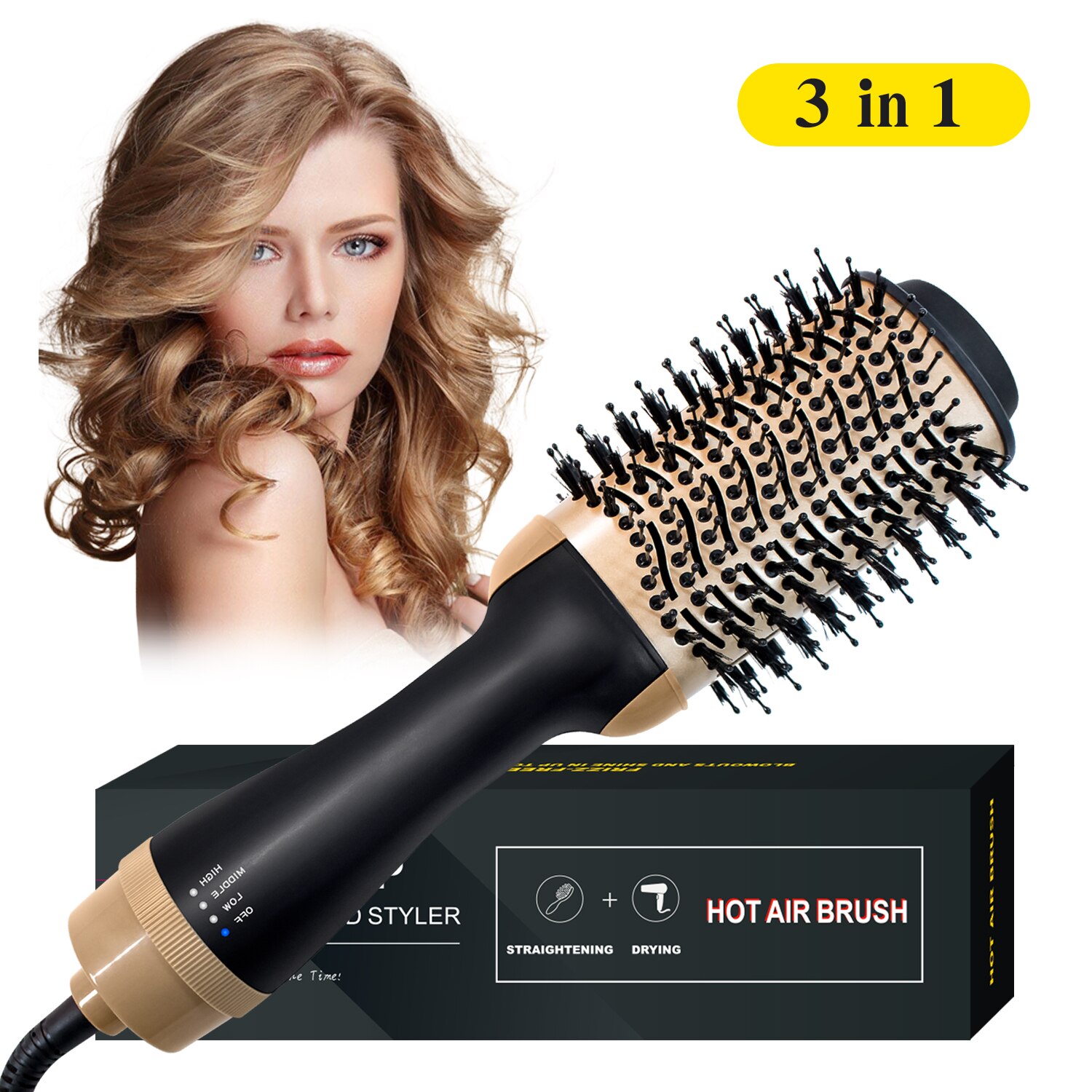 1000W Hair Dryer One Step Air Brush Styler and Volumizer Electric Blow Dryer Comb Salon Hair Curler Straightening Brush