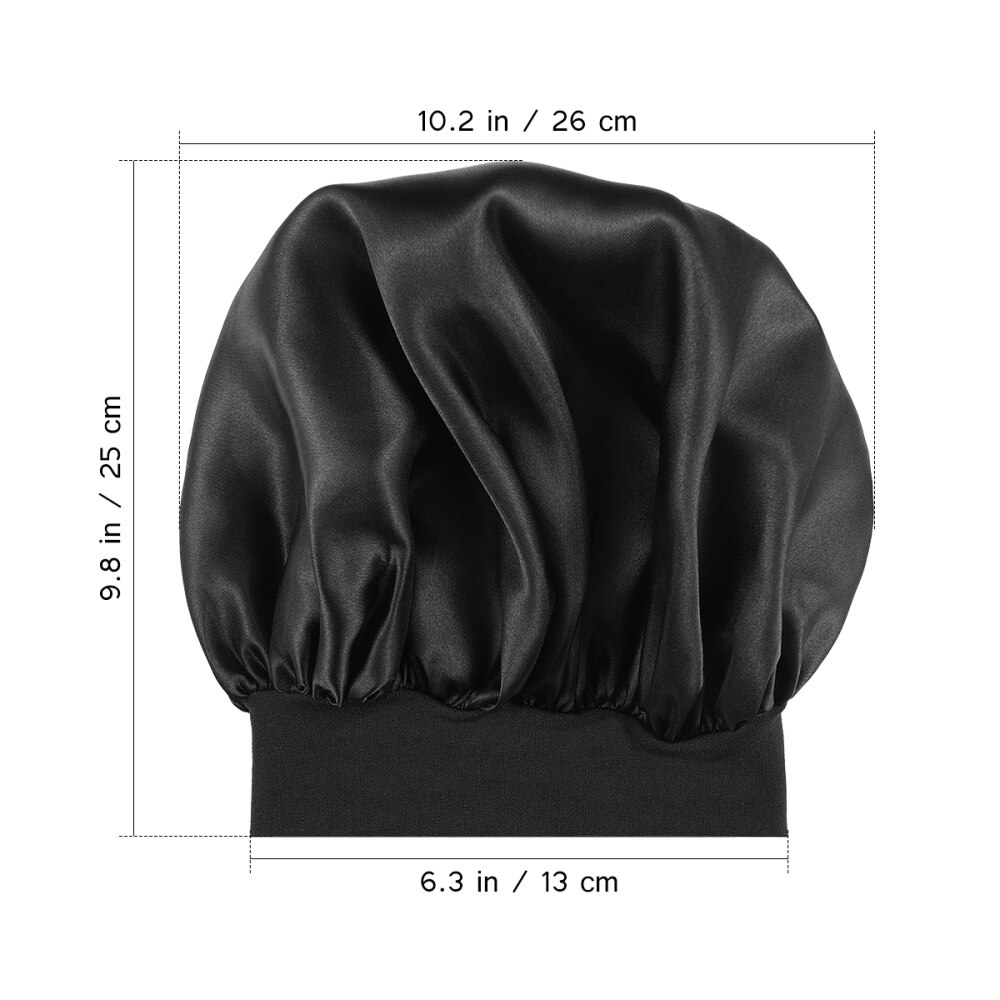 Supvox Brede Zijde Slapen Hoed Hoge Veerkracht Slaapmutsje Lange Haar Motorkap Slapen Cap Mannen Unisex Cap (Zwart, 56-58Cm)