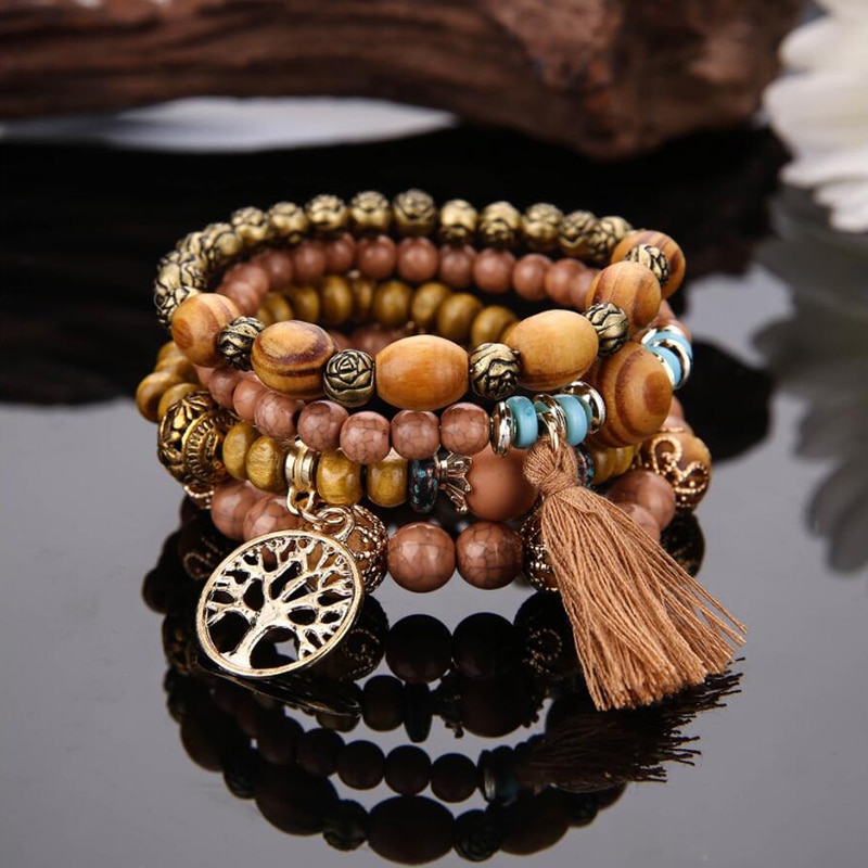 Charm Bracelets for Women Men Multilayer Wooden Beads Wristband Bracelets & Bangles Pulseira Boho Jewelry