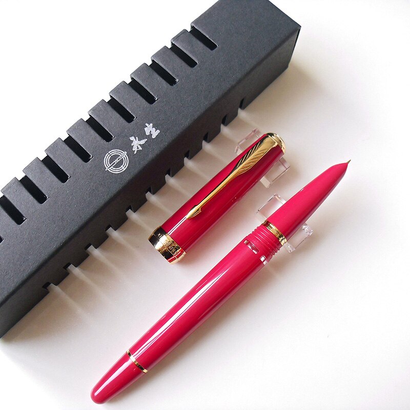 Wing Sung 618 Classic Fountain Pen Piston Transparent Authentic Iridium Fine 0.5mm Outstanding Ink Pen Writing Set: Red-Four Windows