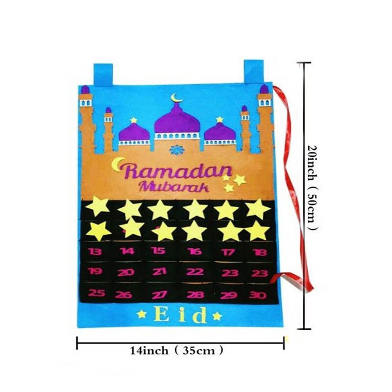 1 stk. ramadan håndværk vedhæng festartikler hængende plade hjemmedekorationer med stjernefilt ramadankalender 35*50cm/28*50cm
