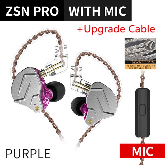 KZ ZSN PRO-auriculares internos de Metal HIFI, tecnología híbrida 1BA + 1DD, Auriculares deportivos de graves con cancelación de ruido, ZS10 PRO ZST AS10: Purple mic(Sil