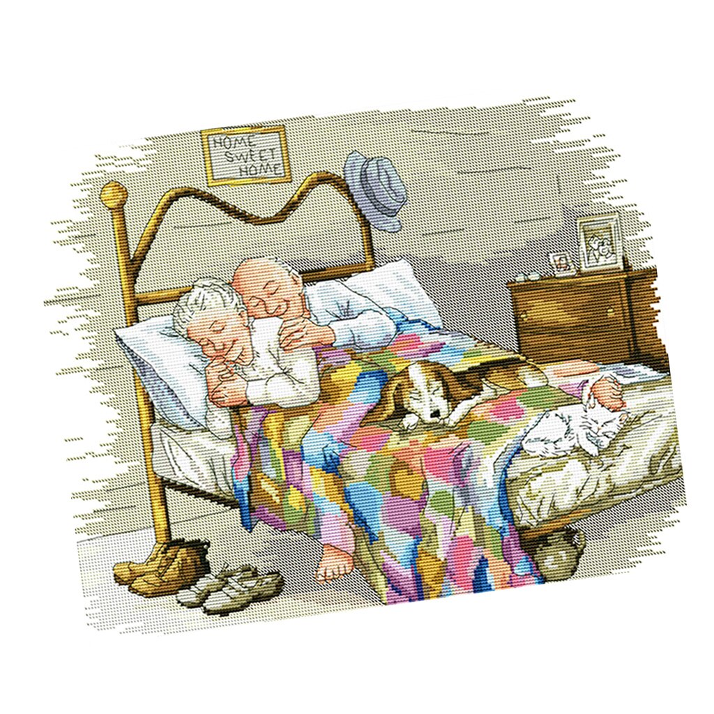 44x36cm DIY Stamped Cross Stitch Kit Pre-printed Old Married Couple Pattern Christmas DIY Needlework Craft