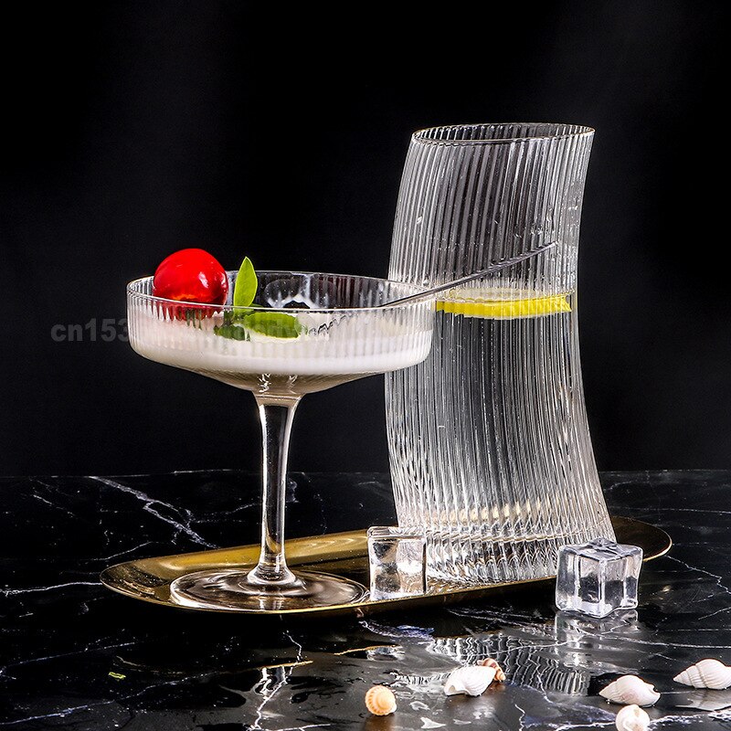 Ins Transparant Glas Hoge-Waarde Sap Cup Creatieve Netto Rode Verticale Patroon Cup Multifunctionele Glas Ijs Bier Mok