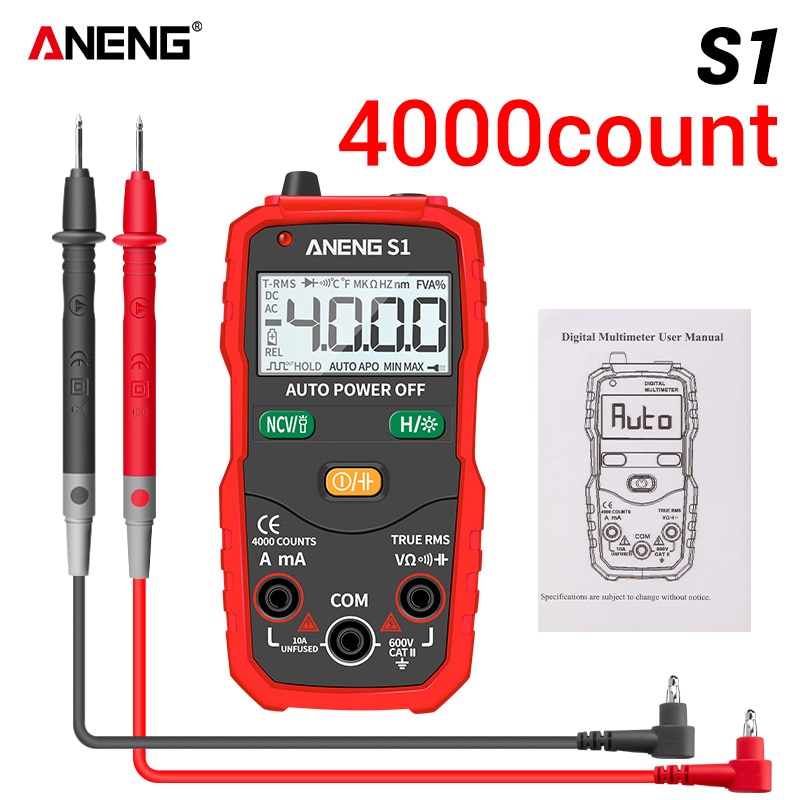 Aneng  s1 4000 teller digital ac/dc spenning strøm multimeter sann rms auto rekkevidde lcd automatisk multimetro tester