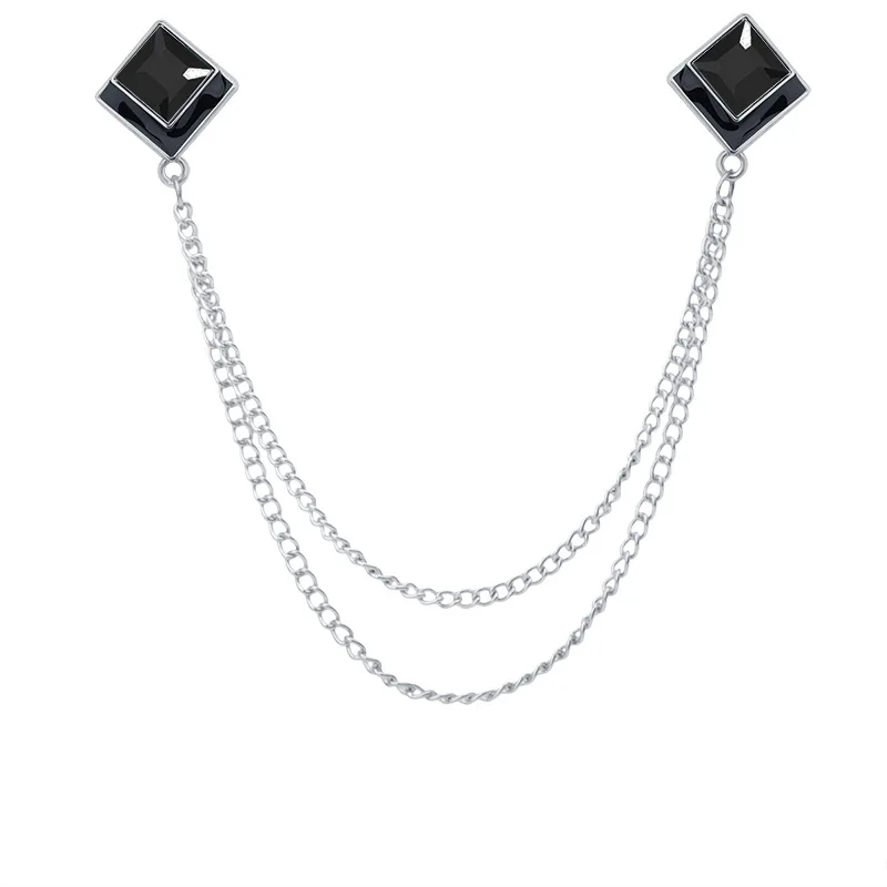 Koreaanse Geometrische Crystal Broche Kwastje Ketting Revers Pin Mannen Shirt Kraag Sieraden Wedding Party Broches Accessoires