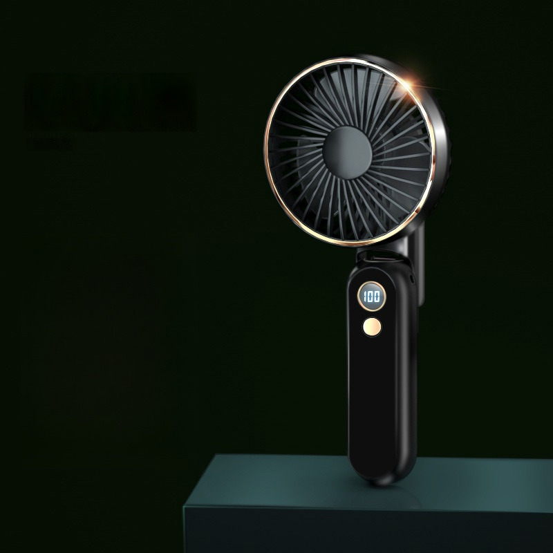 180 ° foldbar håndholdt usb mini-ventilator til hjemmet, bærbar genopladelig digital display, lomme, høj vindkraft elektrisk ventilator: Sort