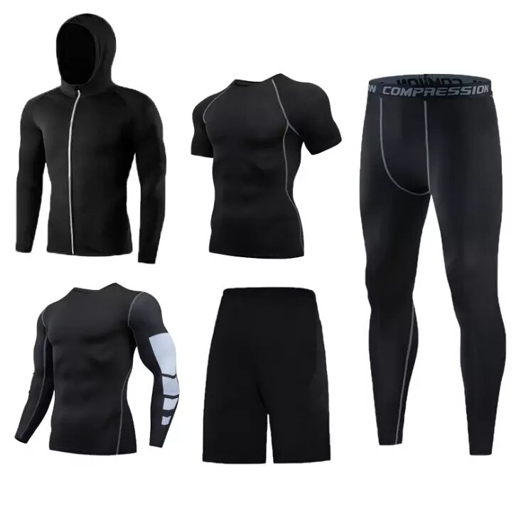 5 pièces/ensembles hommes vêtements de sport homme rashguard costume homme kit mma compression vêtements pour hommes à manches longues t-shirt + entraînement l