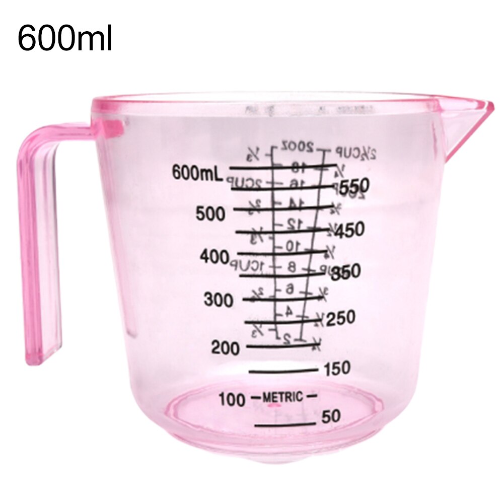 Taza medidora con mango para medir líquidos, vaso medidor con vaso, herramienta de medición de taza para hornear, contenedor de jarra, 150/300/600ml: Pink600ml