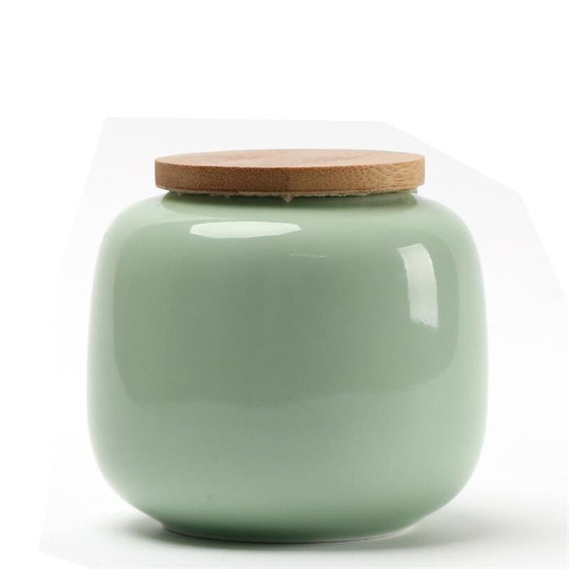 Retro Bamboo Lid Seal Ceramic Tea Cans Food Storage Chinese Pastoral Style Porcelain Mini Sealed Tea Caddy Candy Jars Canister: C