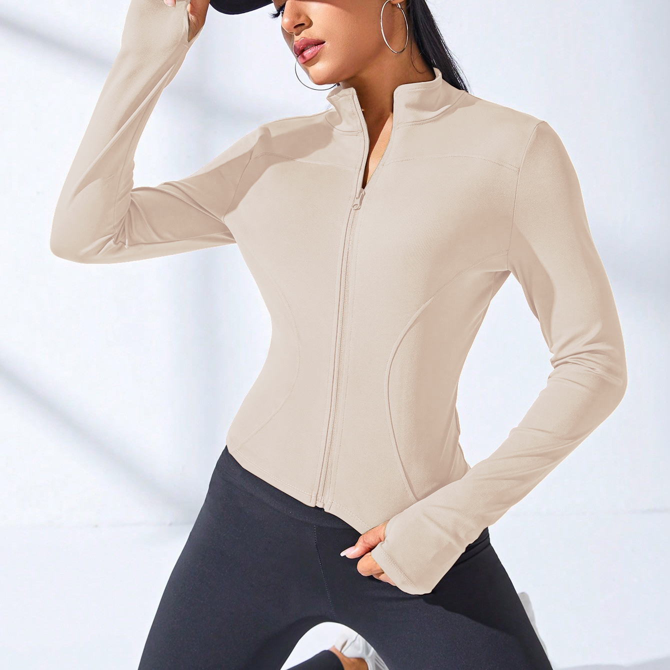 Yoga Coat Short Sports Jacket WOMEN'S Fitness Clothes Slimming Body Sculpting Zipper Yoga Jacket: XXL / Ivory