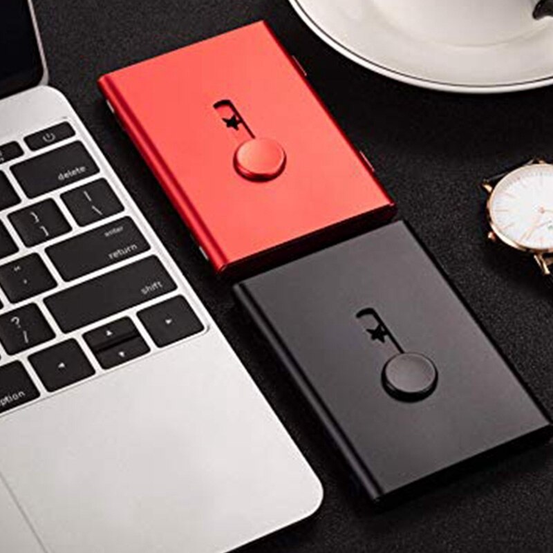 2 Pack Business Card Holder, Thumb Drive Card Case Slide-Out Stainless Steel Business Card Holder Card Case for Men and Women Ar